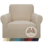 Znsayotx 1 Piece Jacquard Chair Slipcovers For Living Room High Stretch Chair Covers With Arms Anti Slip Pets Friendly Couch Sofa Armchair Cover Furniture Protector (Chair, Khaki)