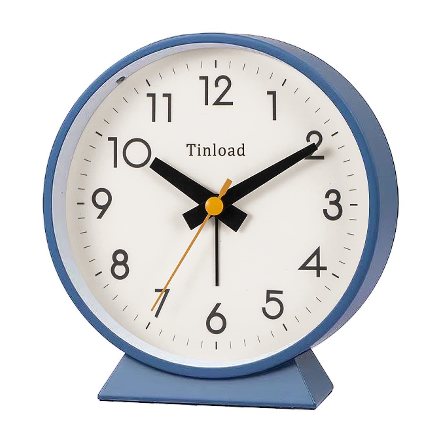 Tinload 4.5 Battery Operated Analog Alarm Clock, Small Silent Bedside Desk Clock with Night Light, Blue