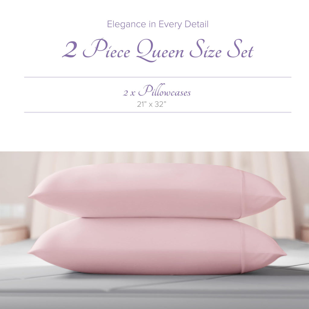 Carressa Linen 100% Egyptian Cotton Pillow Cases Set Of 2-600 Thread Count Blush Standard/Queen Pillowcase For Sleeping, Soft, S