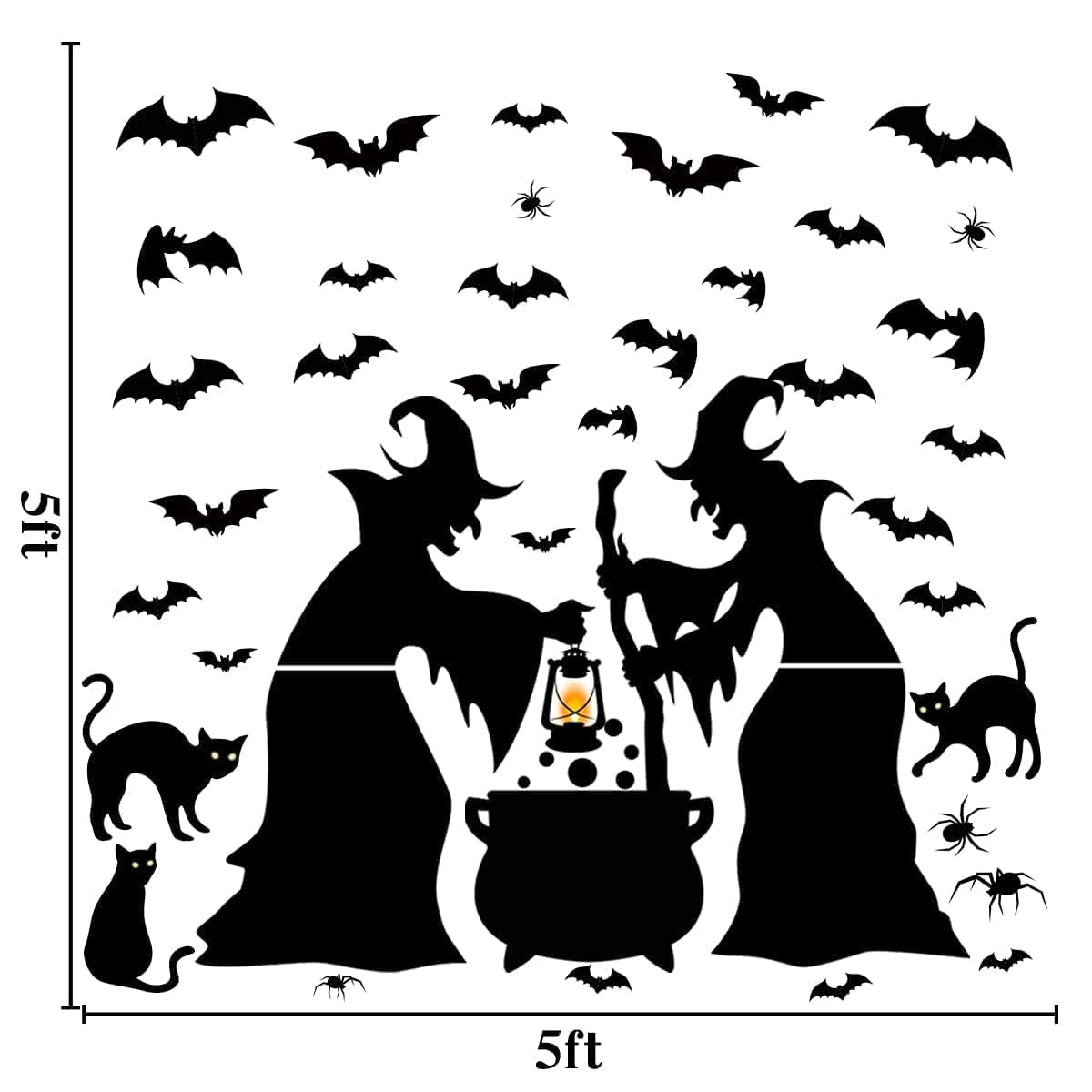 Halloween Decorations Window Clings Decor, Extra Large Witches With Black Cat Bats Spider Cauldron Silhouette Halloween Window S