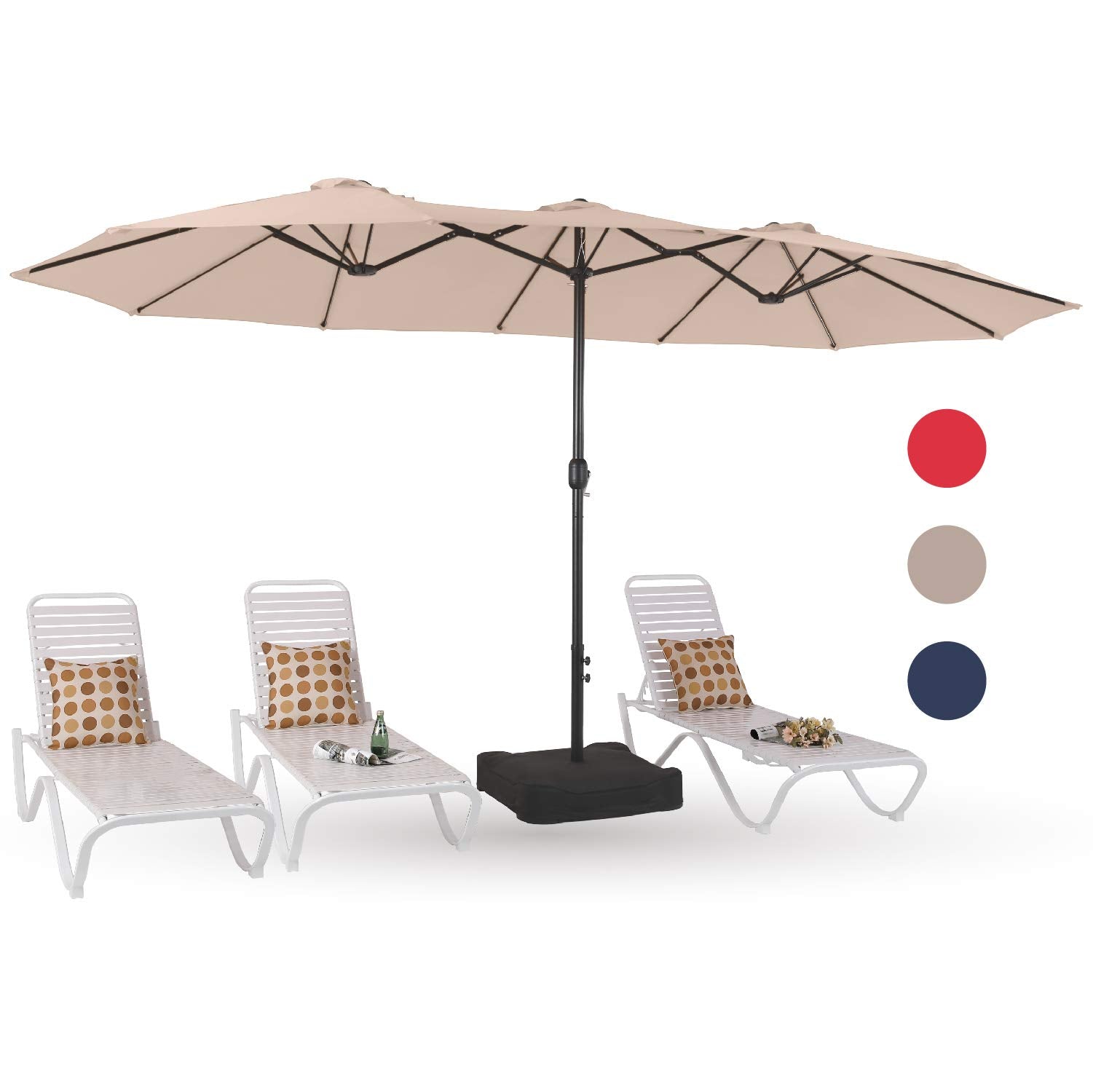 Phi Villa 15Ft Patio Umbrellas, Outdoor Market Extra Large Umbrella Wirh Base, Rectangle Long Double-Sided Umbrella For Yard Law