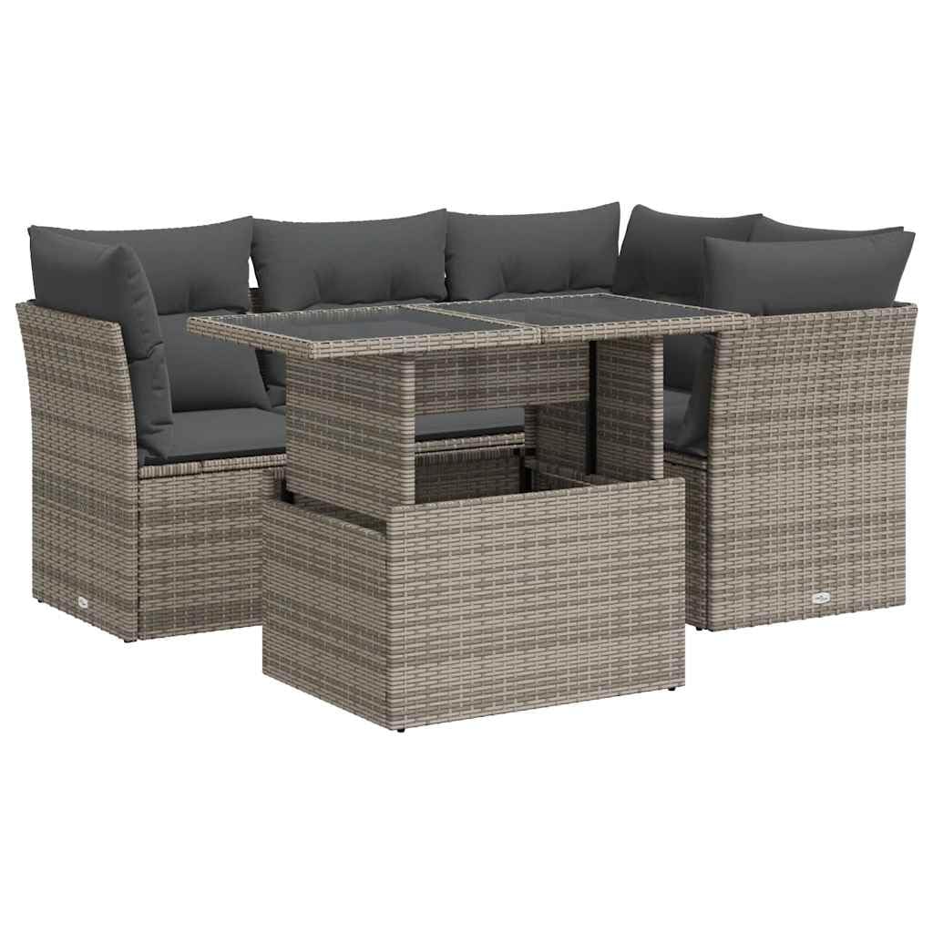 vidaXL 5 Piece Patio Sofa Set with Cushions Gray Poly Rattan