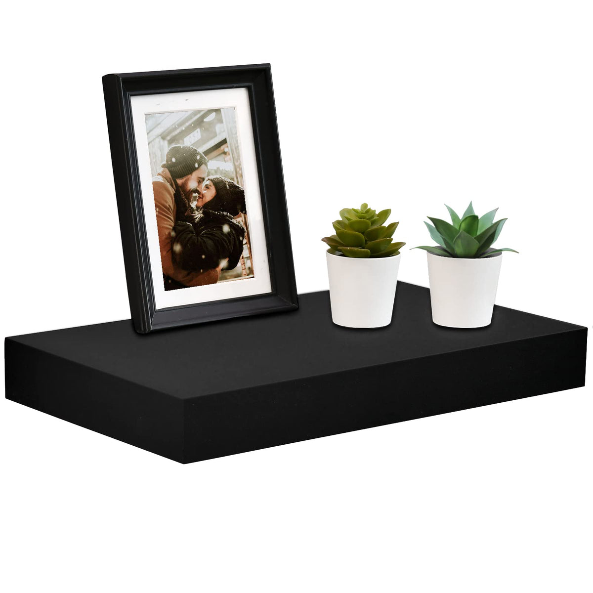 Welland 16 Inch Black Mission Floating Shelves For Wall, Bathroom Wall Mount Shelves, Wood Modern Display Shelves, Book Shelves,For Bedroom,Living Room And Kitchen