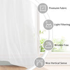 Hiasan Sheer Curtains 63 Inch Length With Tiebacks, Light Filtering Airy Breathable Grommet Voile Window Curtains For Living Room, Bedroom, Kids' Room, Off White, W52 X L63, Set Of 2 Drape Panels
