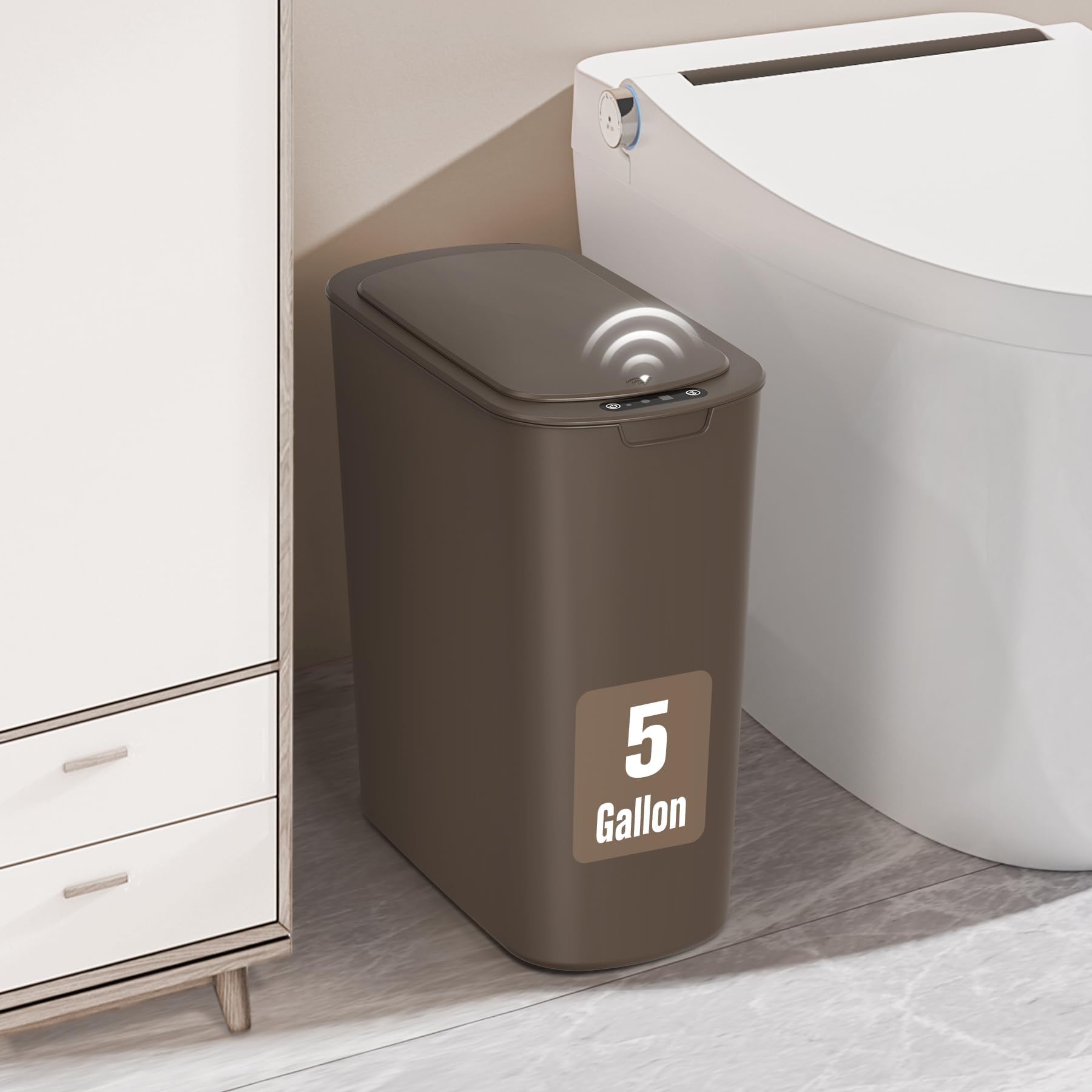 Cesun Bathroom Trash Can with Lid, 5 Gallon Motion Sensor Trash Can, Small Automatic Garbage Can, Touchless Smart Plastic Slim W