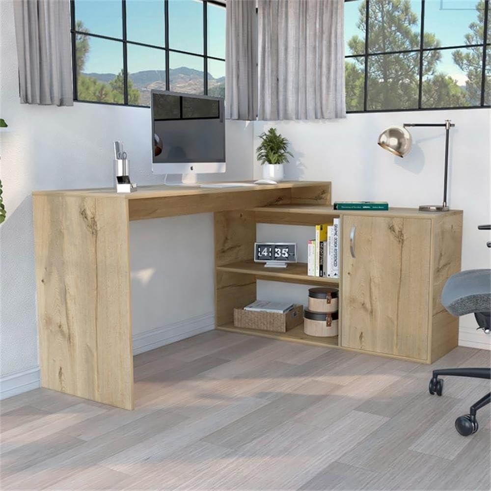 TUHOME Axis L-Shaped Desk Engineered Wood Desks in Beige