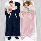 Pavilia Sherpa Blanket With Sleeves And Foot Pocket Women Men Adult, Fleece Wearable Blanket Sleeved Throw Wrap, Thick Hug Sleep