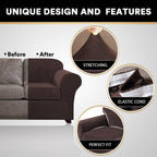 4 Pieces Sofa Covers Stretch Velvet Couch Covers For 3 Cushion Sofa Slipcovers Soft Sofa Slip Covers Furniture Covers With 3 Individual Seat Cushion Covers, Machine Washable (X-Large, Brown)