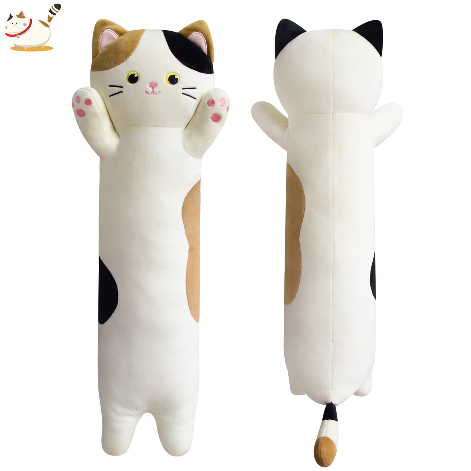 JEROKUMI Long Cat Plush Pillow, 31inch Cartoon Cat Boby Pillow Long Cat Hugging Pillow for Girls, Ctue Long Cat Pillow for Kids,