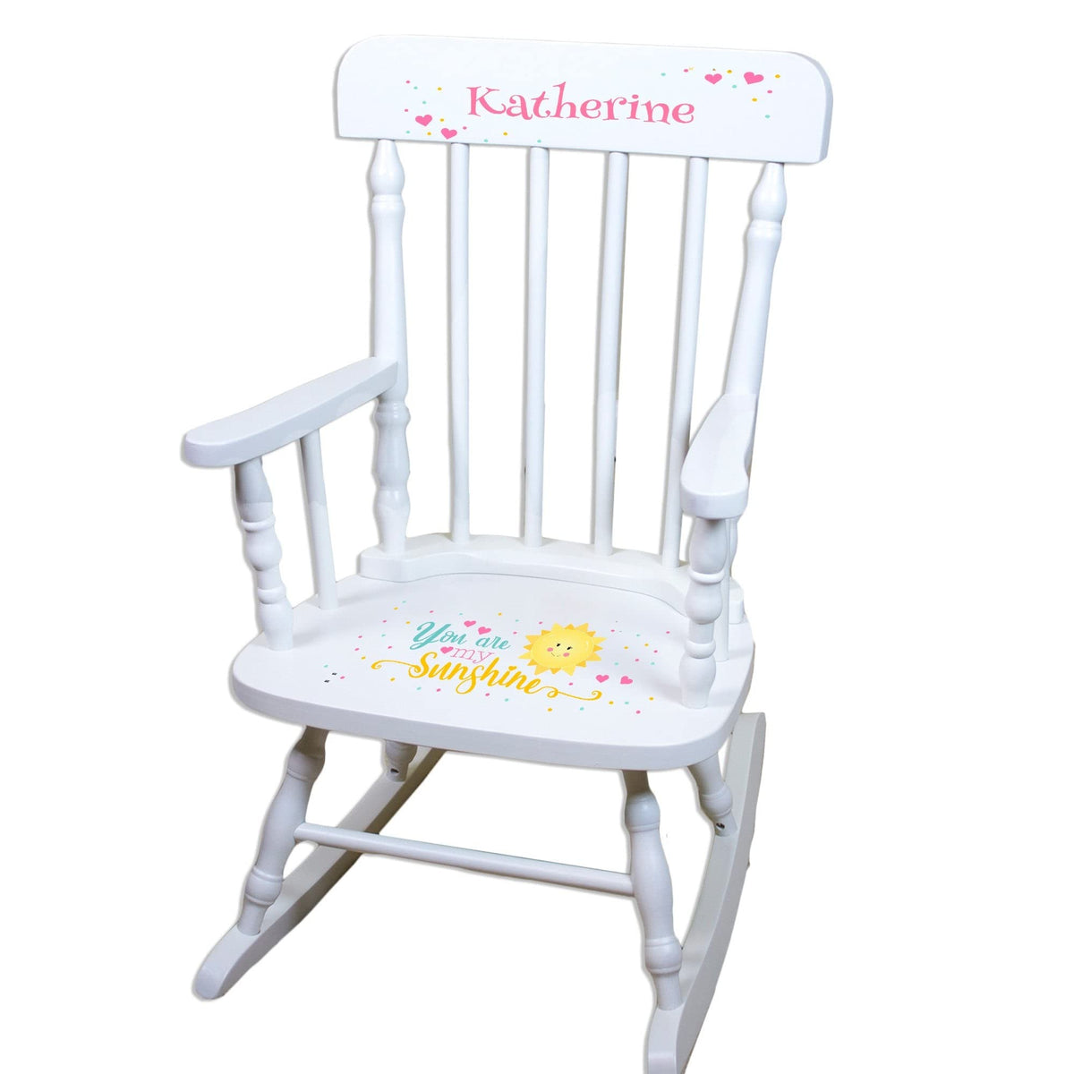 My Bambino Girls Personalized White Wood Rocking Chair Toddler Baby Gift (You are My Sunshine)