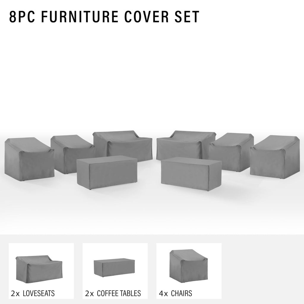 Crosley Furniture Patio Furniture Covers, Waterproof 8-Piece Cover Set for Outdoor Chairs, Loveseats, Tables, Gray