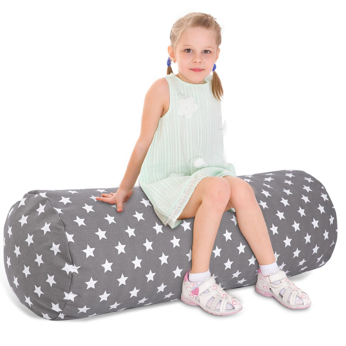 SANFERGE Stuffed Animal Storage Bean Bag Chair Cover (No Filler), Cylinder Plush Toy Storage Stuff and Sit Seat for Kids Boys an