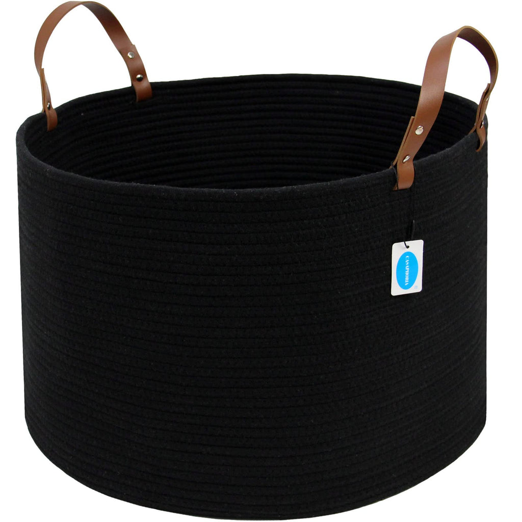 Casaphoria Xxxlarge Cotton Rope Basket For Living Room - Woven Storage Basket With Long Handle For Blankets, Towels And Pillows