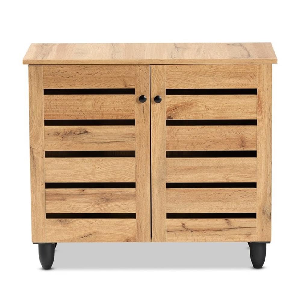 Baxton Studio Gisela Modern and Contemporary Oak Brown Finished Wood 2-Door Shoe Storage Cabinet