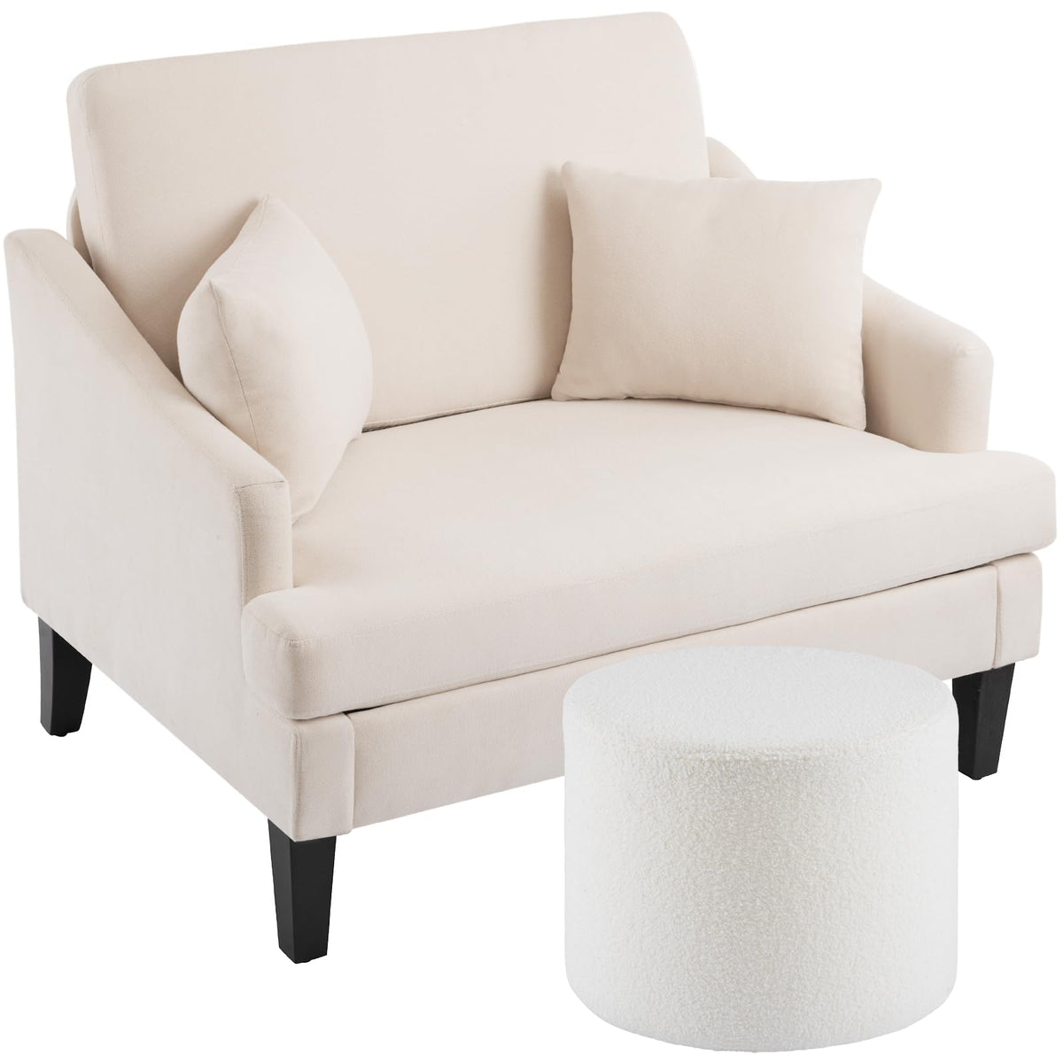 Bezseller Oversized Accent Chair With Ottoman - 33.5' Wide Seat Comfy Armchair With 2 Pillows, Upholstered Big Reading Chair, M