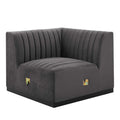 Modway Conjure Modern Channel Tufted Velvet Left Corner Chair In Gray