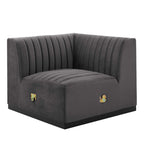 Modway Conjure Modern Channel Tufted Velvet Left Corner Chair In Gray