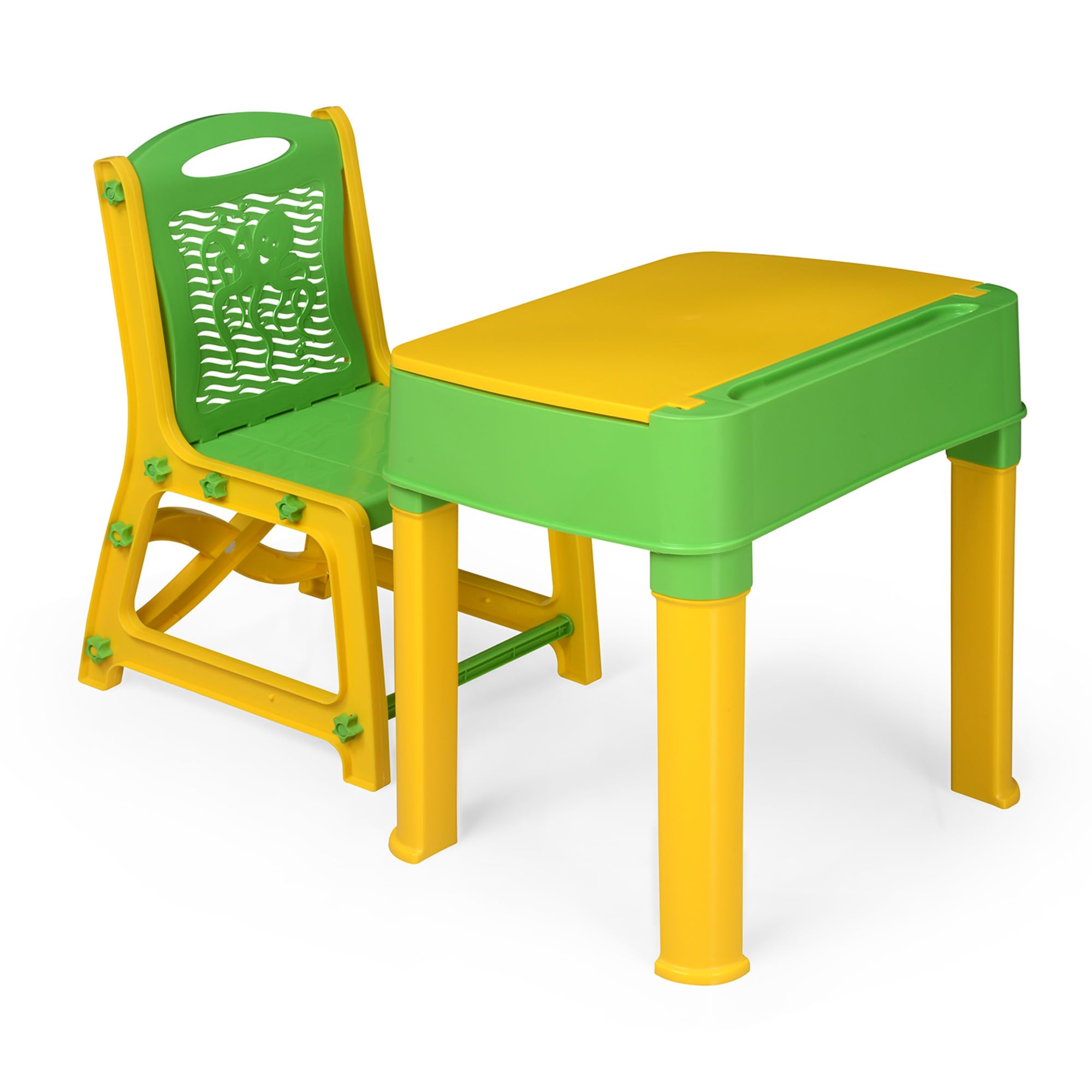 Nilkamal Plastic Apple Junior Study Table And Chair Set With Storage For Stationary | Laptop Desk | Dining Breakfast Table For E