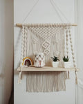 Aain Macrame Wall Shelf Hangers Cotton Rope Natural Pine Wood Modern Boho Decor Shelf |Wsh170