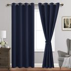 Jiuzhen Navy Blackout Curtains With Tiebacks-Thermal Insulated, Light Blocking/Noise Reducing Grommet Curtain Drapes For Bedroom/Living Room, Set Of 2 Window Curtain Panels, 52 X 84 Inch Length