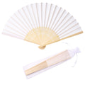SL crafts 24pcs White Imitated Silk Hand Fan Imitated Silk Fabric Bamboo Handheld Folded Fan Bridal Dancing Props Church Wedding