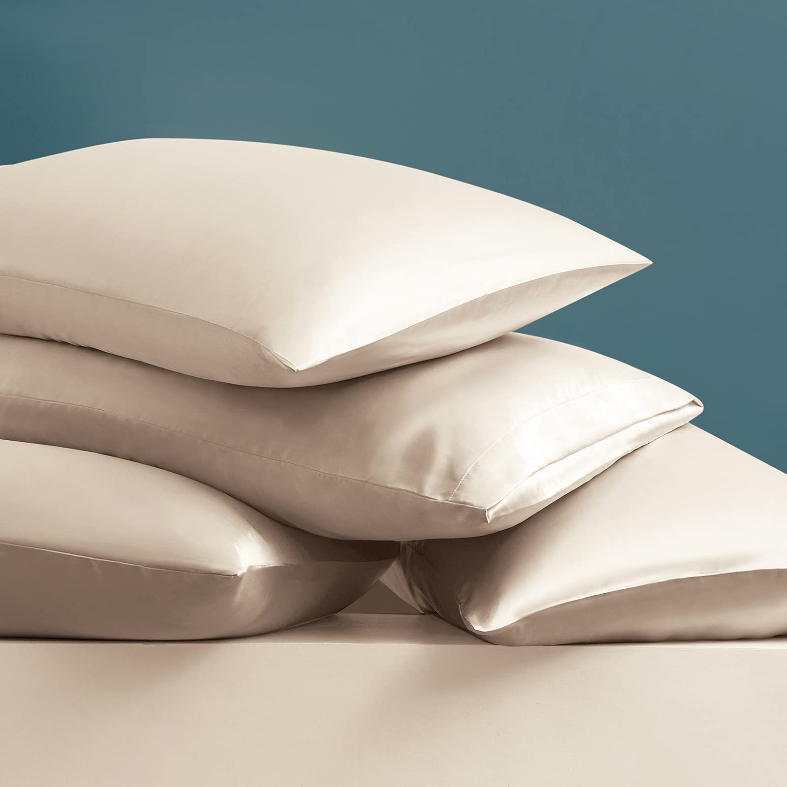 Ersmak 7 Pieces Satin Sheets Set California King Size, Luxury Silky Beige Satin Bed Sheets Set With 1 Deep Pocket Fitted Sheet,