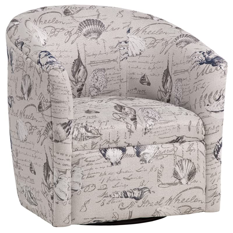 Beach Harbor Gray Coastal Patterned Polyester Fabric Swivel Accent Chair