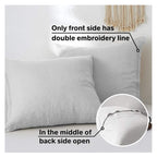 Simple&Opulence 100% French Linen Euro Shams With Embroidery (26'' X 26'') - Pack Of 2 - Pre Washed Solid Color Natural Flax Soft Breathable - Grey