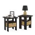 Furinno Andrey Set of 2 End / Side Table / Night Stand / Bedside Table with Bin Drawer, Espresso