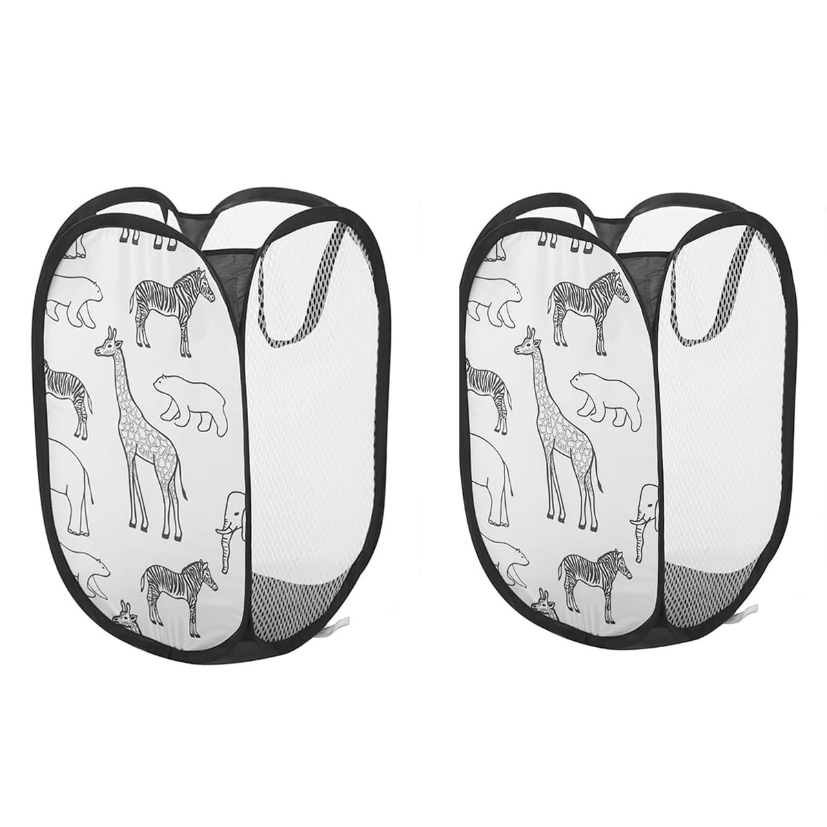 Linloom Nylon Collapsible Laundry Hamper Cartoon Design Space Saving Foldable Kids Laundry Basket Breathable Mesh Sides Carry Ha