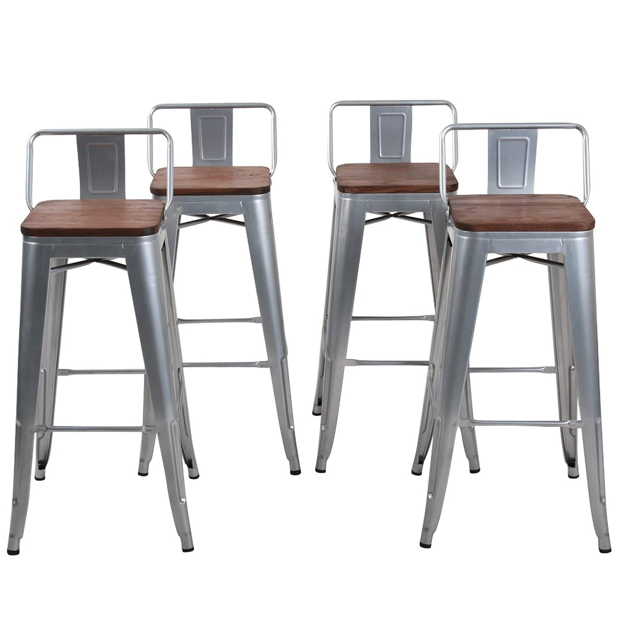 Changjie Furniture 30 Inch Bar Stools Set Of 4 Industrial Metal Barstools Bar Height Bar Stool With Backs For Home Kitchen (30 Inch, Silver)