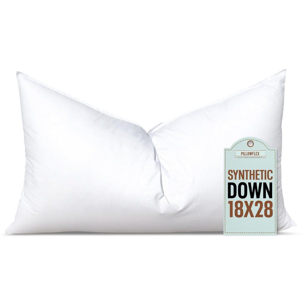 Pillowflex Synthetic Down Pillow Insert - 18X28 Down Alternative Pillow, Ultra Soft, Large Rectangle, Lumbar, Back, Sofa, Sleepi