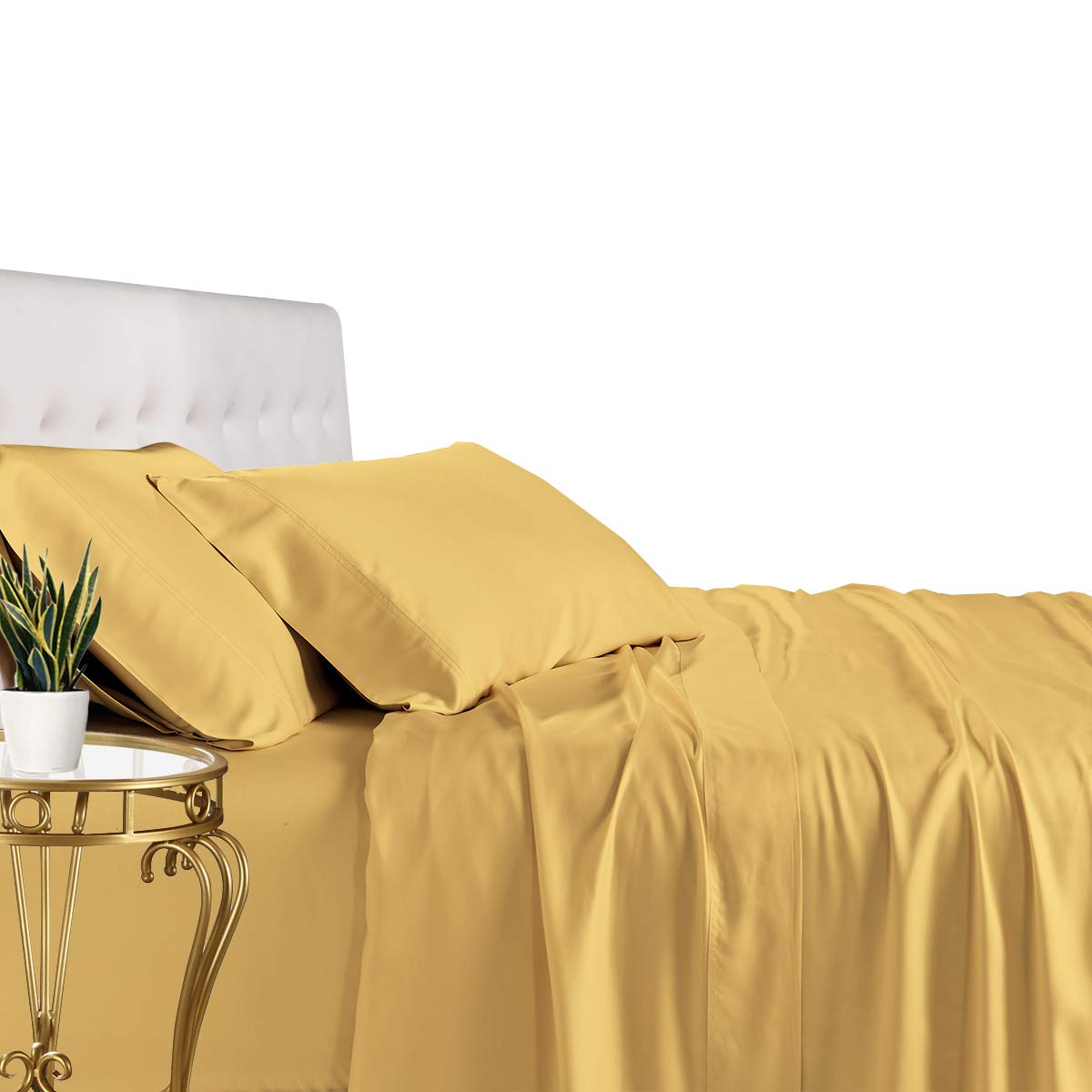 Royal Tradition Viscose From Bamboo Bed Sheets, Twin Extra Long Xl, Solid Gold, Super Soft And Cool 3Pc Sheet Set
