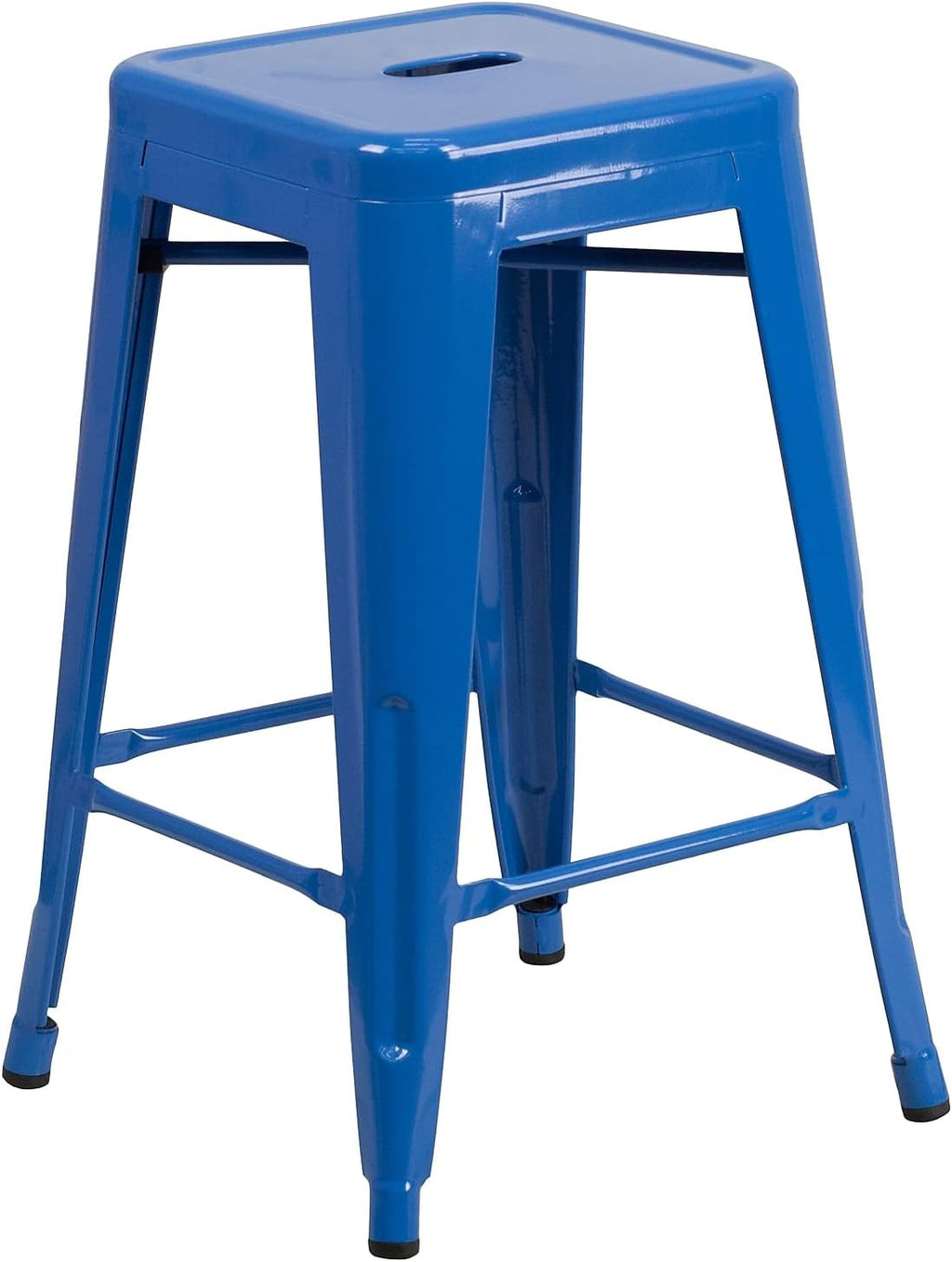 24 High Backless Blue Metal Counter Height Stool with Square Wood Seat