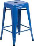 24 High Backless Blue Metal Counter Height Stool with Square Wood Seat
