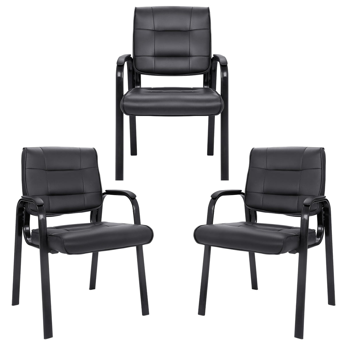 SUPER DEAL Office Guest Chair Bonded Leather Executive Side Chair Reception Chair W/Solid Metal Frame Home Office Furniture Set 