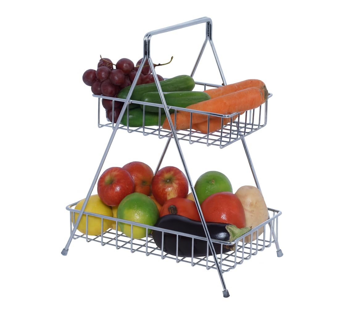 Toro Steel Countertop Fruit & Vegetable Basket For Dining Table/Kitchen Triangle Shape (Silver) (Silver, Design_2)