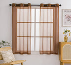Pi Short Sheer Curtains 45 Inches Long With Grommet,Light Filter Sheer Window Curtain For Café/Kitchen 2 Panels (W52 X L45, Brown)