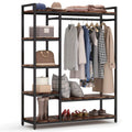 LITTLE TREE Free-standing Closet Organizer, Heavy Duty Clothes Closet, Portable Garment Rack with 6 Shelves and Hanging rod, Bla