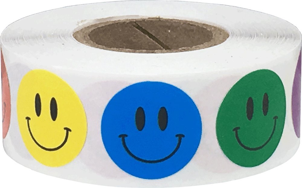 Multi Colored Happy Face Labels 0.75 Inch 500 Total Adhesive Stickers