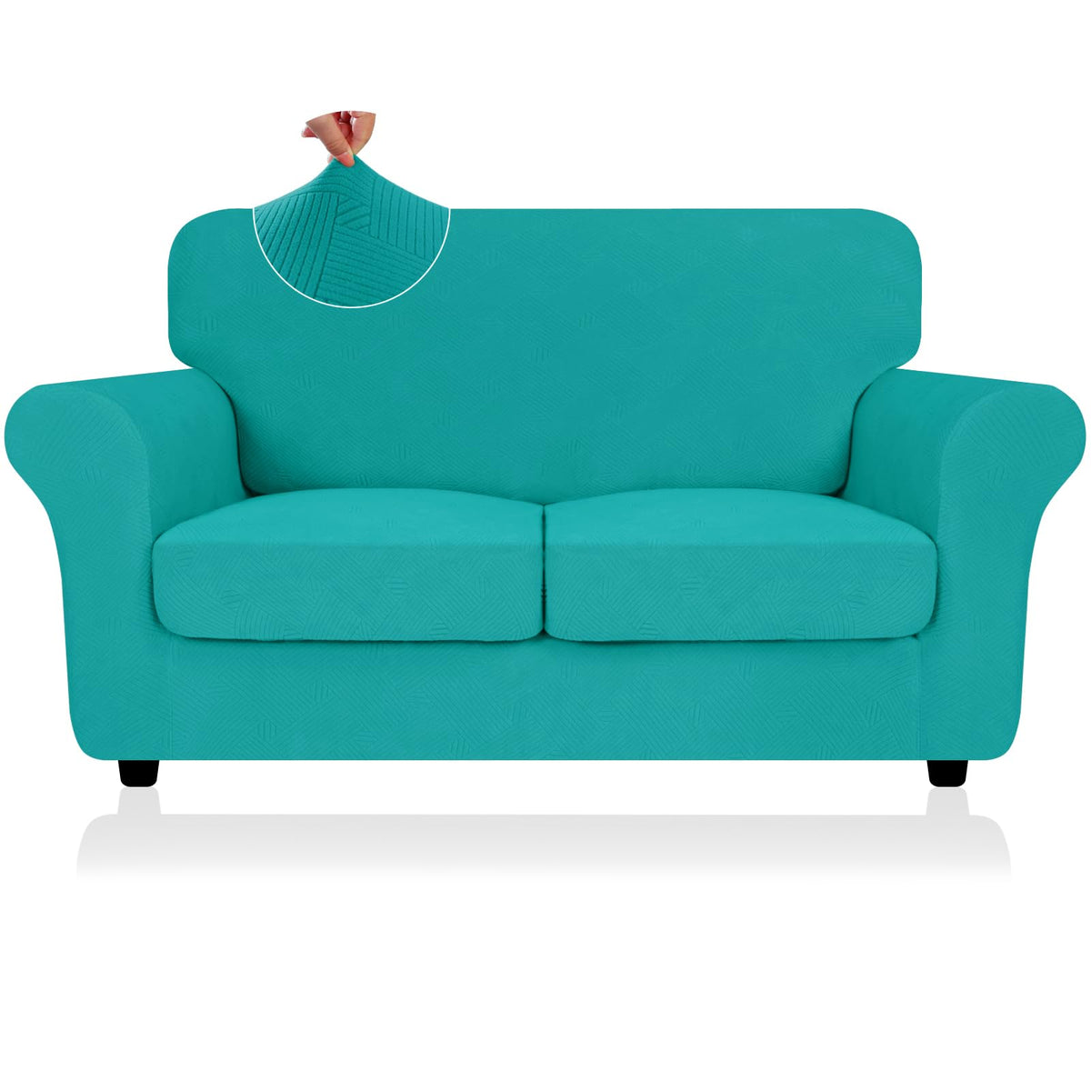 2025 Striped Loveseat Cover 3 Piece, Stretch Sofa Covers For 2 Cushion Couch, Anti-Slip Love Seat Slipcovers With Bottom Ties, T