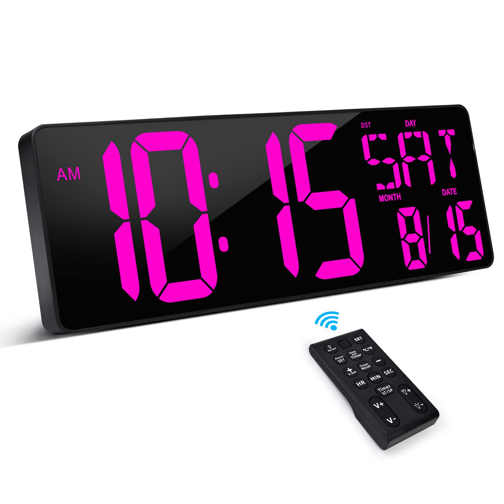 XREXS Large Digital Wall Clock with Remote Control, 17.2 Inch LED Large Display Count Up & Down Timer, Adjustable Brightness Ala
