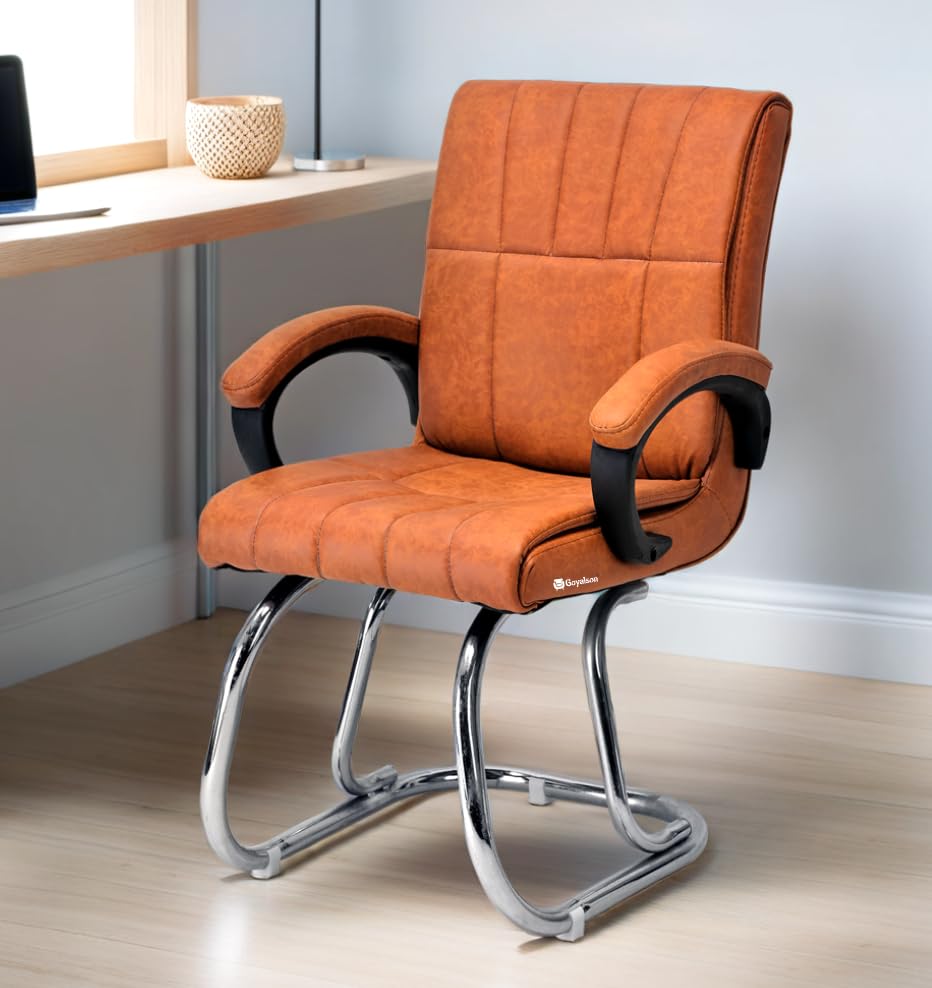 Kithania Executive Office Visitor Chair Home Study Reception Chair With Arm Rest And Cushioned Seat Back (1, Brown, Double Pipe