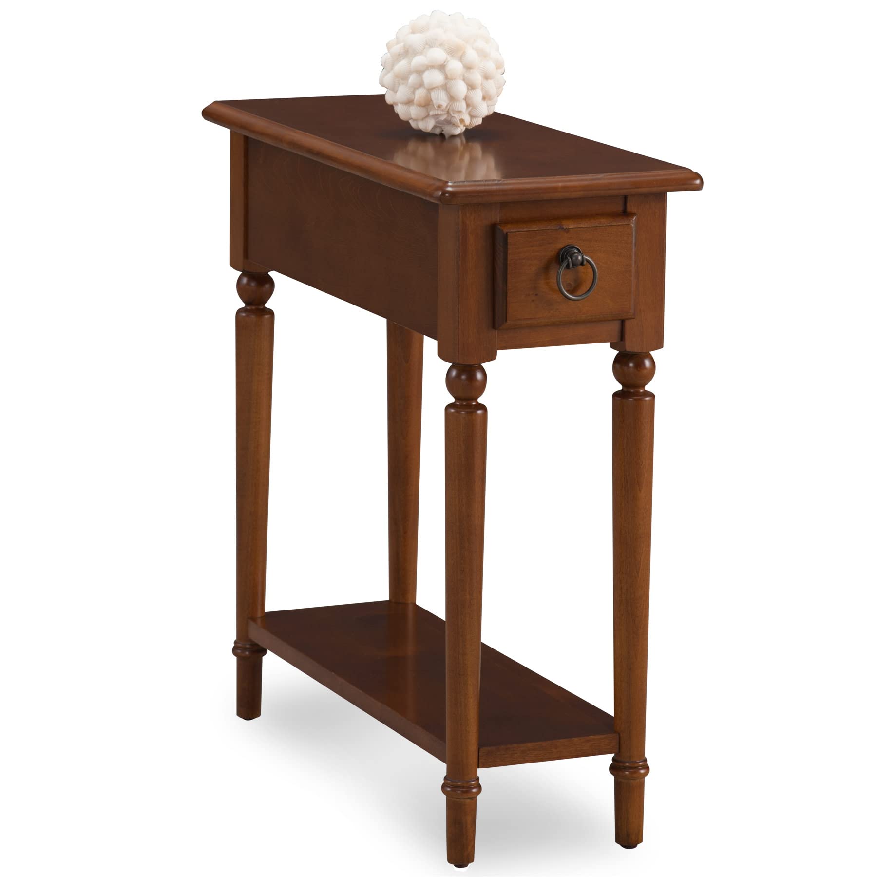 Coastal Solid Wood Narrow End Table with Drawer, Rich Pecan Brown, Perfect for Living Rooms, Bedrooms, and Offices - Leick Home,