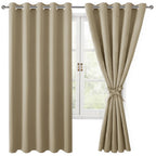 Hiasan Blackout Curtains For Bedroom, 60 X 63 Inches Length - Thermal Insulated & Light Blocking Window Curtains For Living Room, 2 Drape Panels Sewn With Tiebacks, Taupe