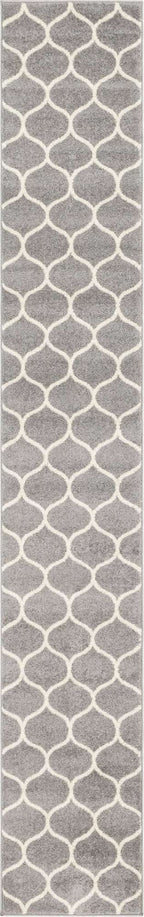 Unique Loom Trellis Frieze Collection Area Rug - Rounded (2' x 13' 1'' Runner, Light Gray/ Ivory)
