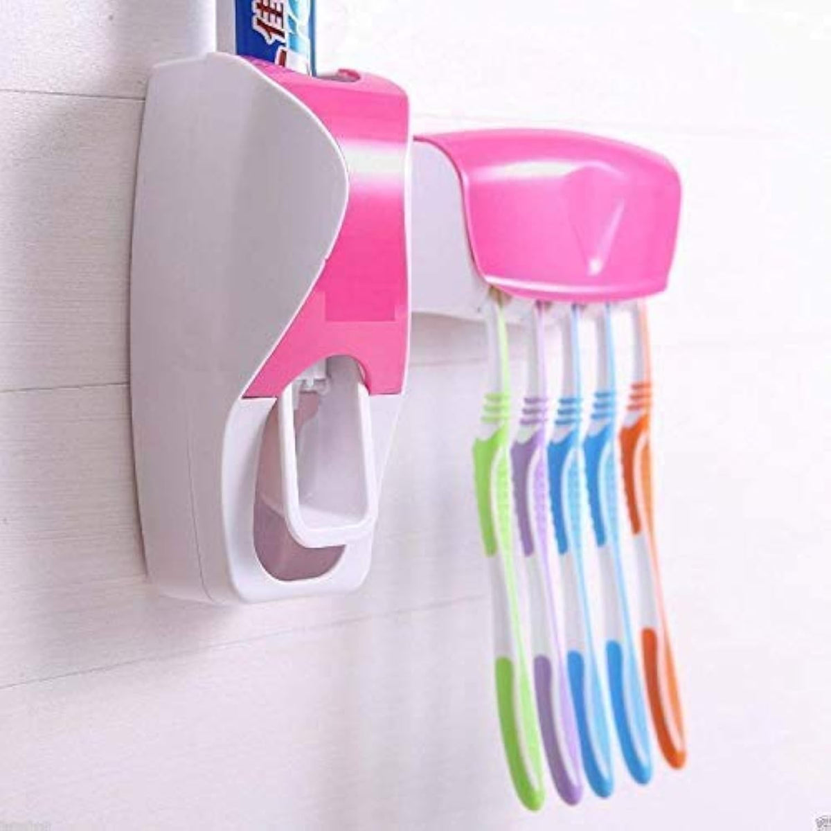 Irvelix Automatic Toothpaste Dispenser with 5Brush Holder, WallMounted HandsFree Toothpaste Squeezer for Bathroom  White