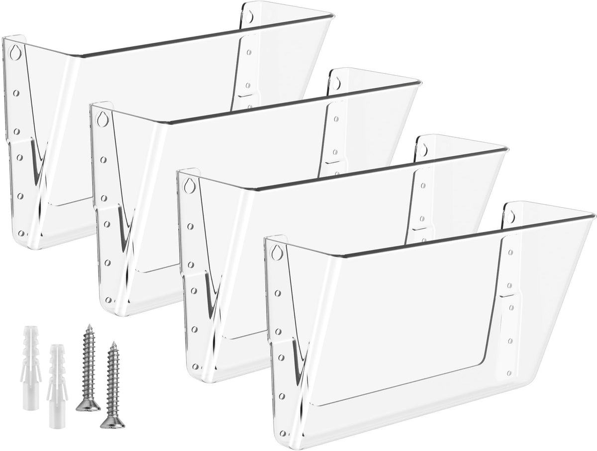 Maxgear Acrylic Wall File Organizer 4 Pockets Hanging File Holder Clear Wall Mounted Mail Organizer Holders For School, Office A
