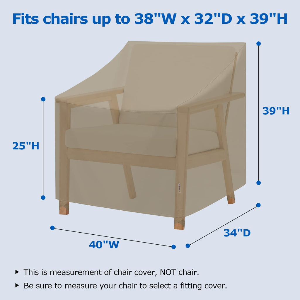 Sunpatio Outdoor Oversized Chair Covers, Heavy Duty Waterproof Patio Large Chair Covers, Fade Resistant Outdoor Furniture Protector, All Weather Protection, 2 Pack - 40' W X 34' D X 39' H, Taupe