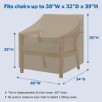 Sunpatio Outdoor Oversized Chair Covers, Heavy Duty Waterproof Patio Large Chair Covers, Fade Resistant Outdoor Furniture Protector, All Weather Protection, 2 Pack - 40' W X 34' D X 39' H, Taupe